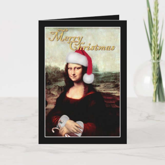 Cartes Pour Fêtes Annuelles Noël de Mona Lisa Santa Hat (Devant)