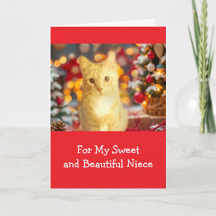Cartes Pour Fêtes Annuelles Noël de nièce avec un mignon chat roux