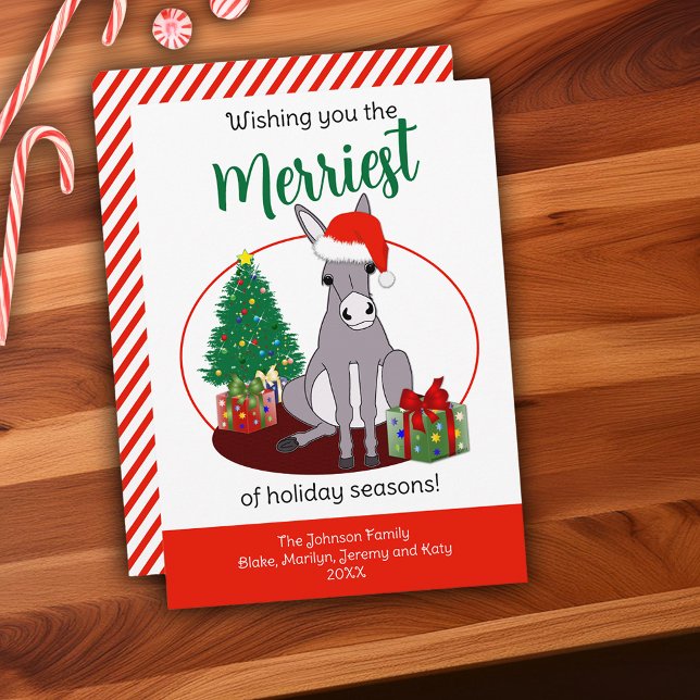 Cartes Pour Fêtes Annuelles Noël de Noël de l'âne mignon Noël personnalisé (Cute Donkey Santa Hat Christmas Personalized Holiday Card)