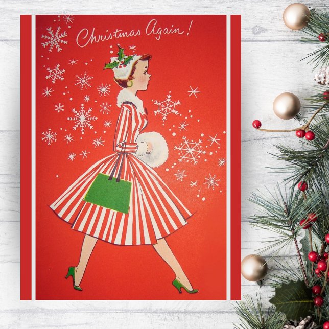 Cartes Pour Fêtes Annuelles Noël de nouveau 1950s Fashion Lady Custom (Christmas Again 1950s Fashion Lady Custom Holiday Card. Add a special message and your name!)