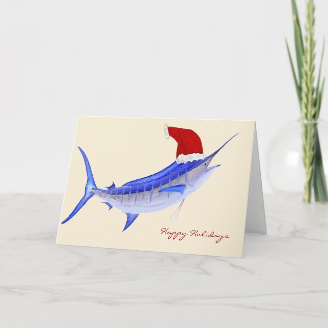 Cartes Pour Fêtes Annuelles Noël de Père Noël Marlin bleu (Devant)