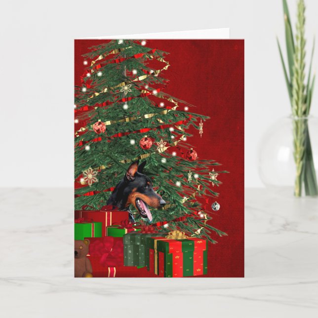 Cartes Pour Fêtes Annuelles Noël de pinscher de dobermann (Devant)