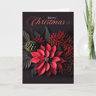 Cartes Pour Fêtes Annuelles Noël de Poinsettia sur Blackh Bold Red Berries