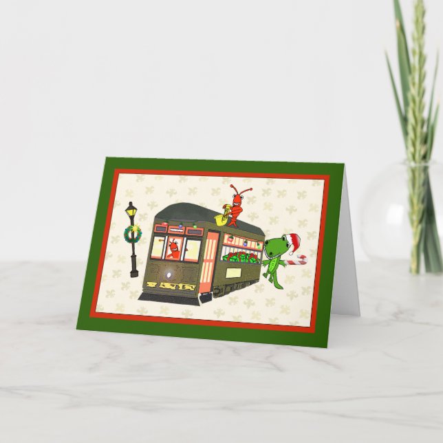 Cartes Pour Fêtes Annuelles Noël de quartier français d'alligator de voiture (Devant)
