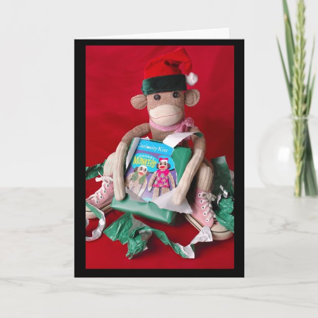 Cartes Pour Fêtes Annuelles Noël de singe de chaussette (Devant)
