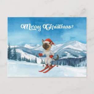 Cartes Pour Fêtes Annuelles Noël de ski pour le chat Père Noël Siamese fan de 