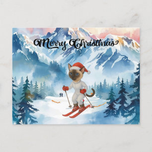 Cartes Pour Fêtes Annuelles Noël de ski pour le chat Père Noël Siamese fan de 