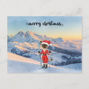 Cartes Pour Fêtes Annuelles Noël de ski pour le chat Père Noël Siamese fan de