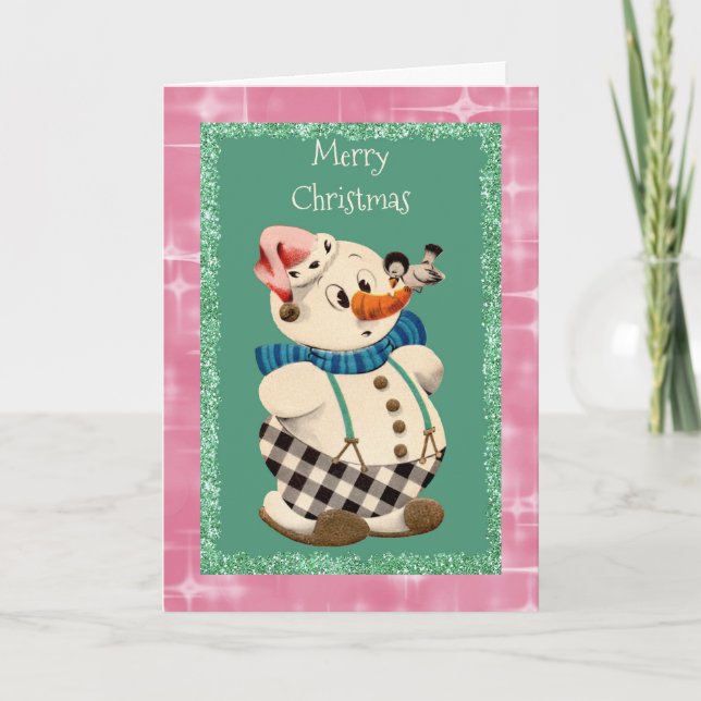 Cartes Pour Fêtes Annuelles Noël de Snowman Vintage (Devant)