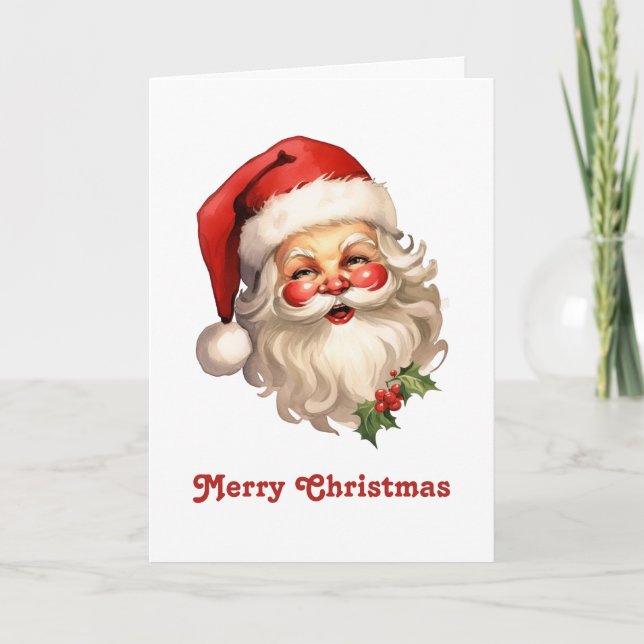 Cartes Pour Fêtes Annuelles Noël de style rétro Holly Jolly Santa Claus (Devant)