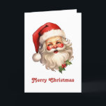 Cartes Pour Fêtes Annuelles Noël de style rétro Holly Jolly Santa Claus<br><div class="desc">Carte de vacances de Noël avec une joyeuse illustration d'un Père Noël de style vintage aux joues rouges roses. portant son chapeau de Père Noël rouge classique et son grand ours blanc. Un spring de saint ajoute à l'esprit festif de fête de ce design.</div>