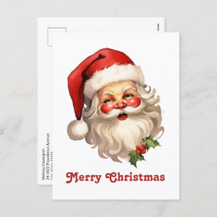 Cartes Pour Fêtes Annuelles Noël de style rétro Holly Jolly Santa Claus