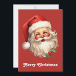 Cartes Pour Fêtes Annuelles Noël de style rétro Holly Jolly Santa Claus<br><div class="desc">Une carte de Noël plate avec une joyeuse illustration d'un Père Noël de style vintage aux joues rouges roses. portant son chapeau de santa rouge classique et son grand ours blanc. Un spring de saint ajoute à l'esprit festif de fête de ce design.</div>
