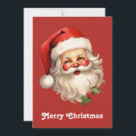 Cartes Pour Fêtes Annuelles Noël de style rétro Holly Jolly Santa Claus<br><div class="desc">Une carte de Noël plate avec une joyeuse illustration d'un Père Noël de style vintage aux joues rouges roses. portant son chapeau de santa rouge classique et son grand ours blanc. Un spring de saint ajoute à l'esprit festif de fête de ce design.</div>