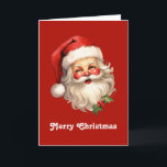 Cartes Pour Fêtes Annuelles Noël de style rétro Holly Jolly Santa Claus<br><div class="desc">Carte de vacances de Noël avec une joyeuse illustration d'un Père Noël de style vintage aux joues rouges roses. portant son chapeau de Père Noël rouge classique et son grand ours blanc. Un spring de saint ajoute à l'esprit festif de fête de ce design.</div>
