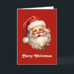 Cartes Pour Fêtes Annuelles Noël de style rétro Holly Jolly Santa Claus<br><div class="desc">Carte de vacances de Noël avec une joyeuse illustration d'un Père Noël de style vintage aux joues rouges roses. portant son chapeau de Père Noël rouge classique et son grand ours blanc. Un spring de saint ajoute à l'esprit festif de fête de ce design.</div>