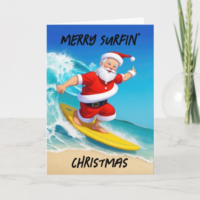 Cartes Pour Fêtes Annuelles Noël de Surf Père Noël (Devant)