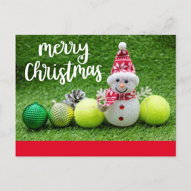 Cartes Pour Fêtes Annuelles Noël de tennis avec balle de tennis avec Snowman (Devant)
