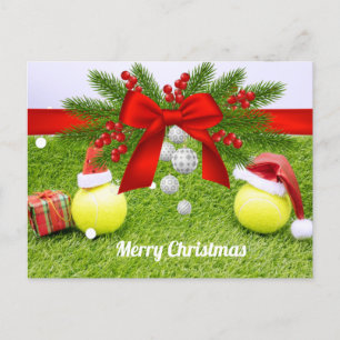 Cartes Pour Fêtes Annuelles Noël de tennis avec balle de tennis et chapeau de