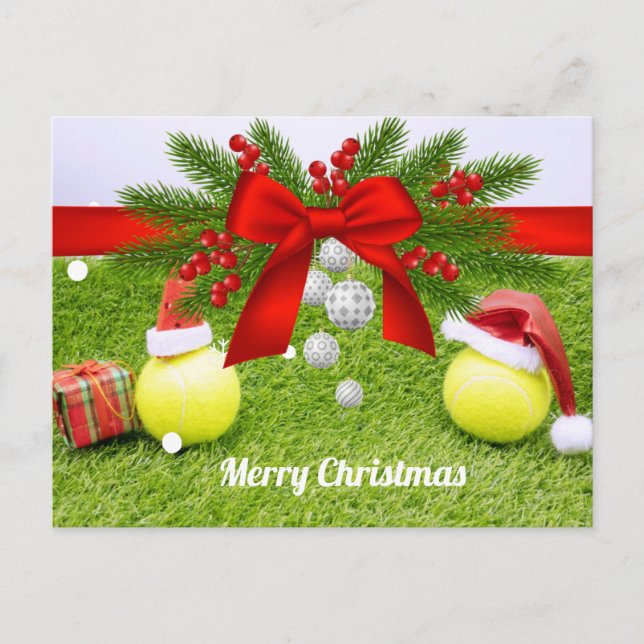 Cartes Pour Fêtes Annuelles Noël de tennis avec balle de tennis et chapeau de  (Devant)