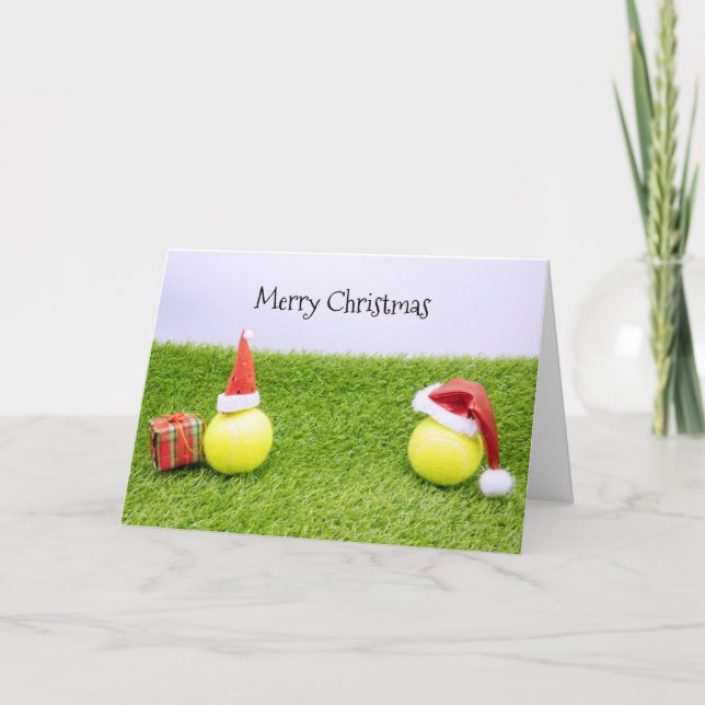 Cartes Pour Fêtes Annuelles Noël de tennis avec balle de tennis et chapeau de  (Devant)