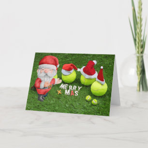 Cartes Pour Fêtes Annuelles Noël de tennis avec balle de tennis et le Père Noë
