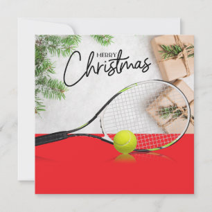 Cartes Pour Fêtes Annuelles Noël de tennis avec balle de tennis et raquette