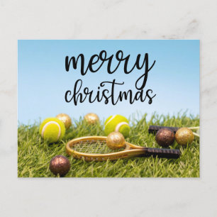 Cartes Pour Fêtes Annuelles Noël de tennis avec balle de tennis et raquette