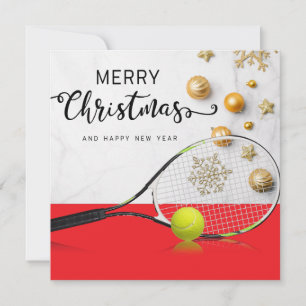 Cartes Pour Fêtes Annuelles Noël de tennis avec balle de tennis et raquette