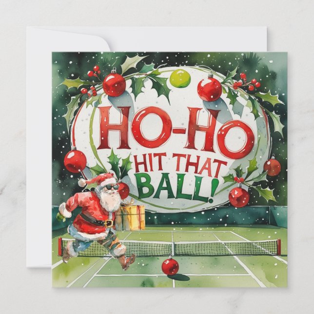 Cartes Pour Fêtes Annuelles Noël de tennis avec le Père Noël sur le court (Devant)