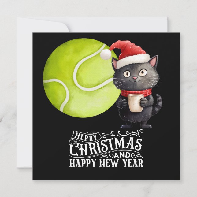 Cartes Pour Fêtes Annuelles Noël de tennis avec Père Noël Cat (Devant)