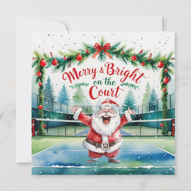Cartes Pour Fêtes Annuelles Noël de tennis avec Père Noël sur le court (Devant)