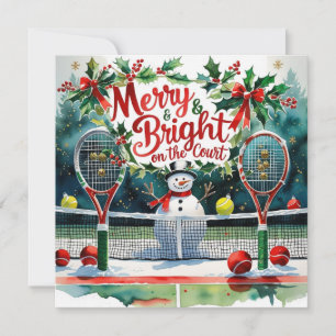 Cartes Pour Fêtes Annuelles Noël de tennis avec Snowman sur le court