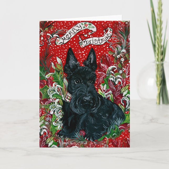 Cartes Pour Fêtes Annuelles Noël de Terrier d'écossais (Devant)