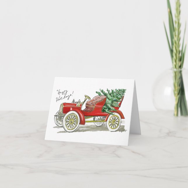 Cartes Pour Fêtes Annuelles Noël de voiture classique (Devant)
