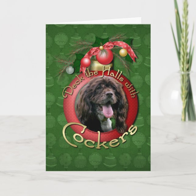 Cartes Pour Fêtes Annuelles Noël - Deck the Halls avec Cockers (Devant)