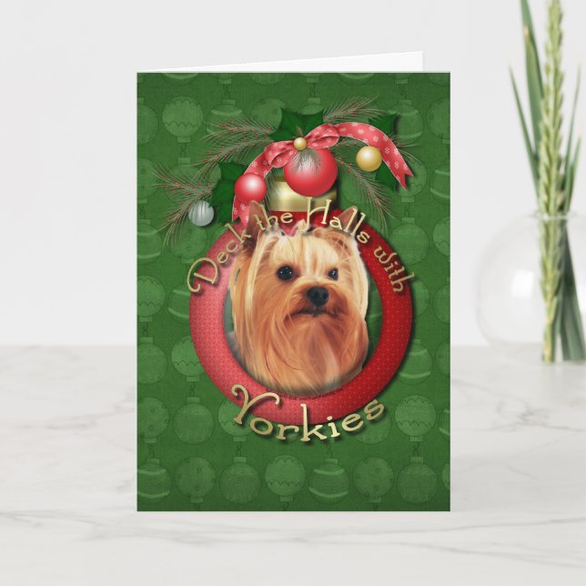 Cartes Pour Fêtes Annuelles Noël - Deck the Halls - Yorkies (Devant)