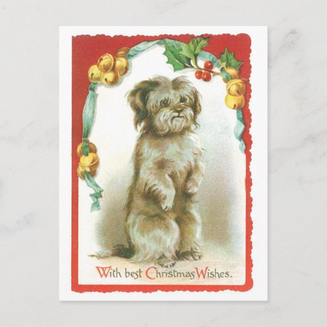 Cartes Pour Fêtes Annuelles Noël démodé, chiot (Devant)