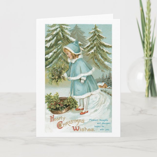 Cartes Pour Fêtes Annuelles Noël démodé, fille (Devant)