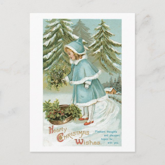 Cartes Pour Fêtes Annuelles Noël démodé, fille (Devant)