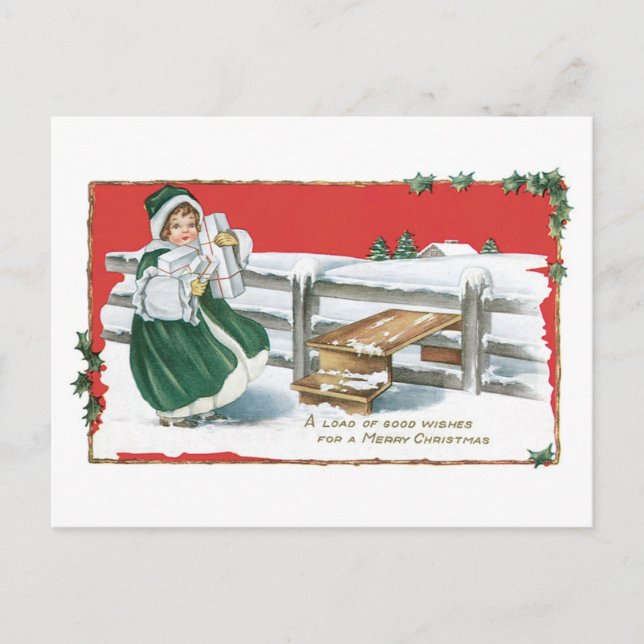 Cartes Pour Fêtes Annuelles Noël démodé, fille (Devant)