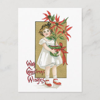 Cartes Pour Fêtes Annuelles Noël démodé, fille tenant la poinsettia