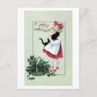 Noël démodé, fille tenant le chat noir