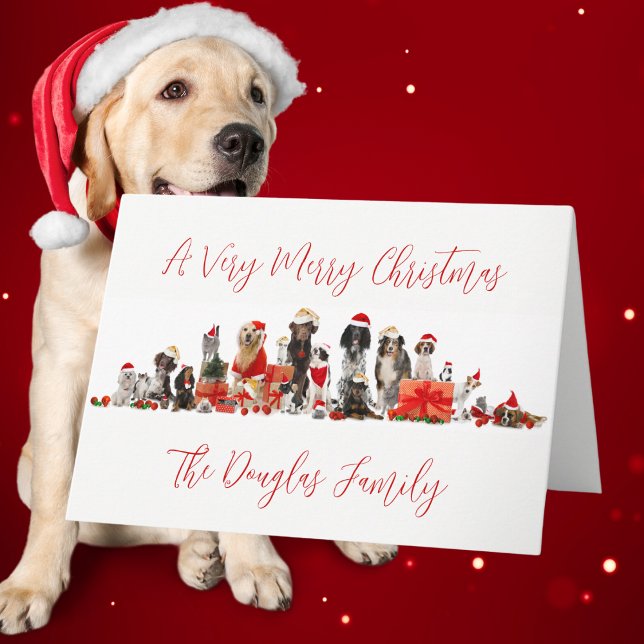 Cartes Pour Fêtes Annuelles Noël des Amoureux des Chiens avec Nom de Famille (Dog Lovers Christmas with Family Name Holiday Card)