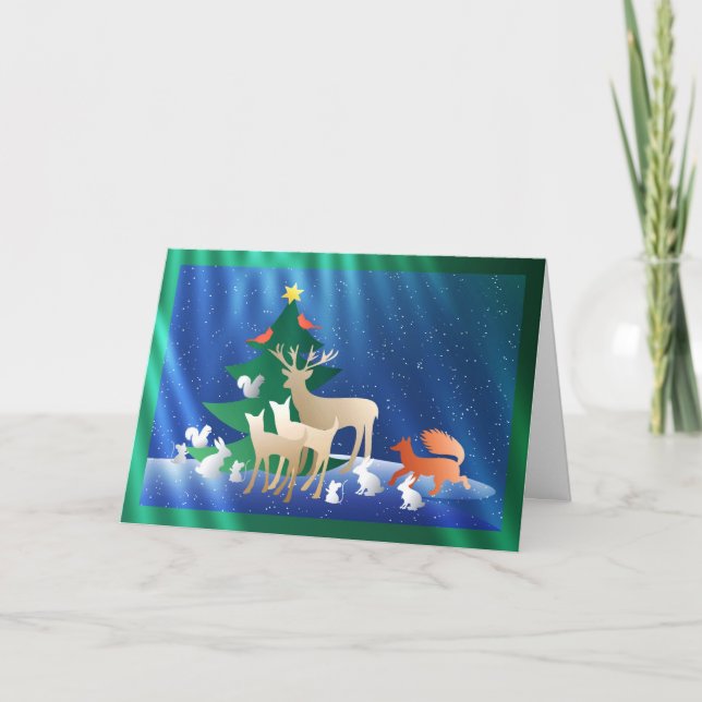 Cartes Pour Fêtes Annuelles Noël des animaux des bois (Devant)