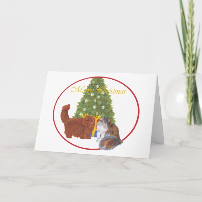 Cartes Pour Fêtes Annuelles Noël des chats perses rouges et calico (Devant)