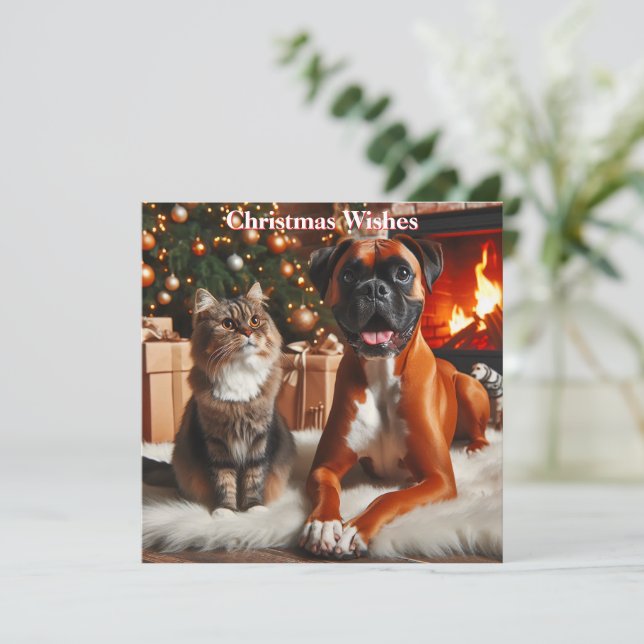 Cartes Pour Fêtes Annuelles Noël des chiens et des chats de boxe (Debout devant)
