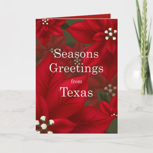 Cartes Pour Fêtes Annuelles Noël des Joyeuses Fêtes du Texas Poinsettia (Devant)