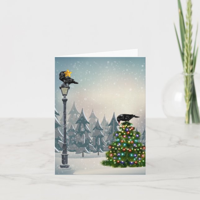 Cartes Pour Fêtes Annuelles Noël des oiseaux noirs (Devant)