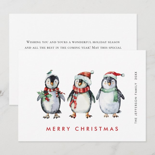 Cartes Pour Fêtes Annuelles Noël des pingouins de Père Noël Whimsical (Devant / Derrière)